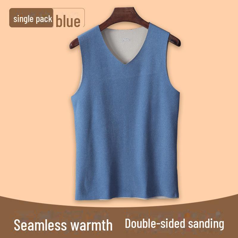 

Мужской двусторонний бархатный жилет: Бесшовная, тонкая, теплая рубашка базового слоя для осени и зимы XL (110-130 jin) синий