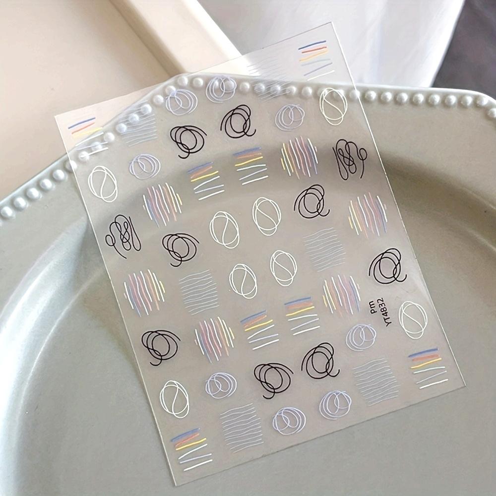 1pc Abstract Geometric Nail Art Stickers - Self-Adhesive Resin Nail Decals with Pastel & Vibrant Lines, Glossy Finish for DIY Manicure & Pedicure