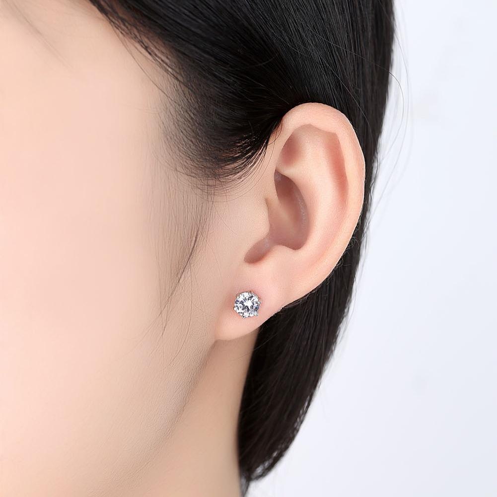 Weißgoldplattierte Zirkonia-Kronen-Ohrstecker für Herren & Damen