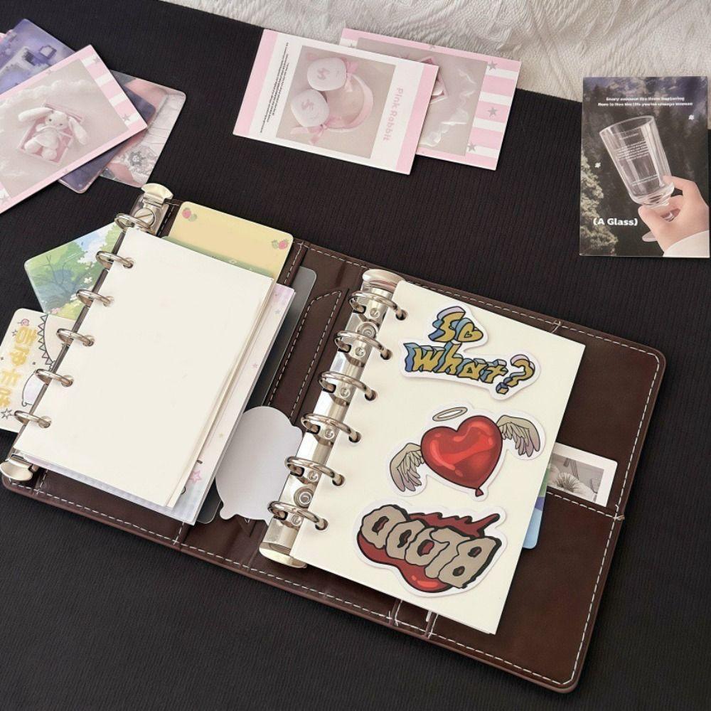 Portable Retro Brown Loose-leaf Notebook A7 DIY Scrapbook Travel Journal PU Leather Notepad Student Use