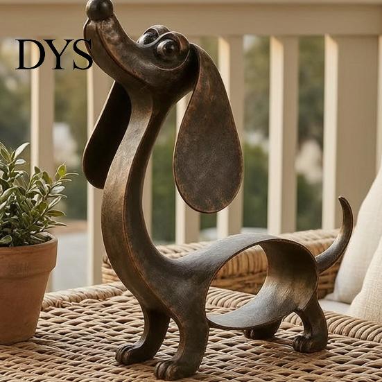 Vintage Iron Pet Decor Dachshund Figurine, Cute Puppy Sculpture, Artistic Modern Dog Statue for Outdoor Garden Indoor Table Rustic Balcony Metal Craft