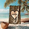 1PC Custom Name Leopard Heart Name Beach Towel Highly Absorbent And Sand-Resistant Towel for Swimming, Pool, Yoga, And Travel Lightweight