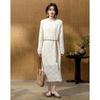 Demana French Style Lace Trim Round Neck Midi Dress