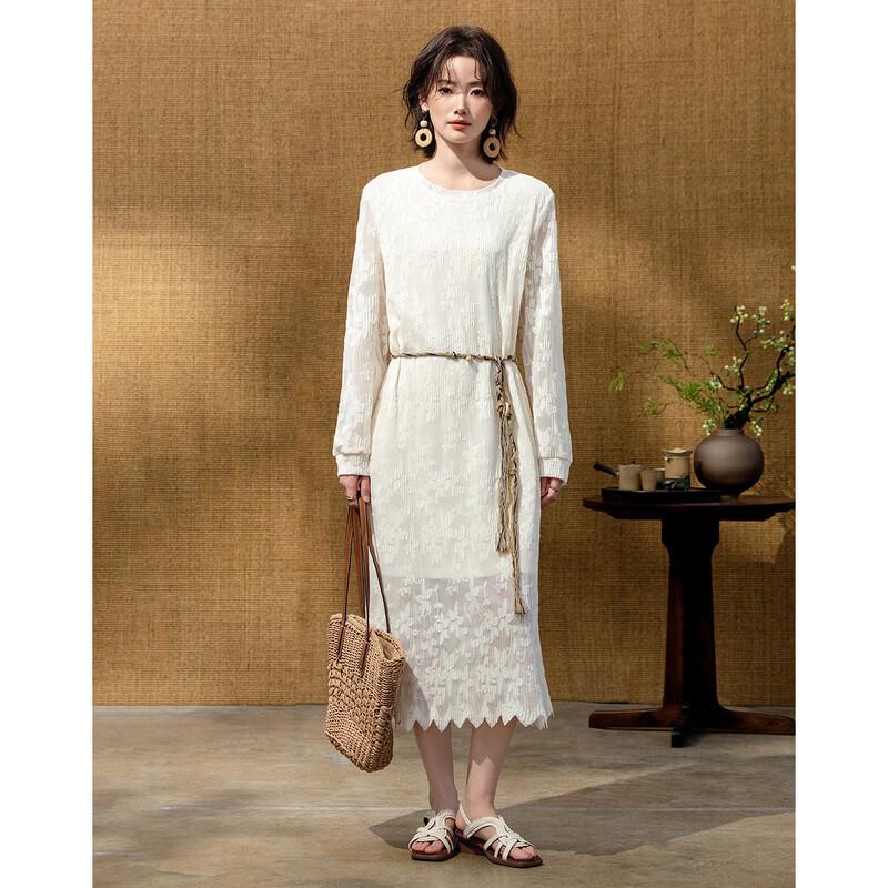 Demana French Style Lace Trim Round Neck Midi Dress