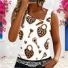 Women Plus Size Asymmetric Neck Cutout Sleeveless White Tank Top Leopard Pear Star Heart Print