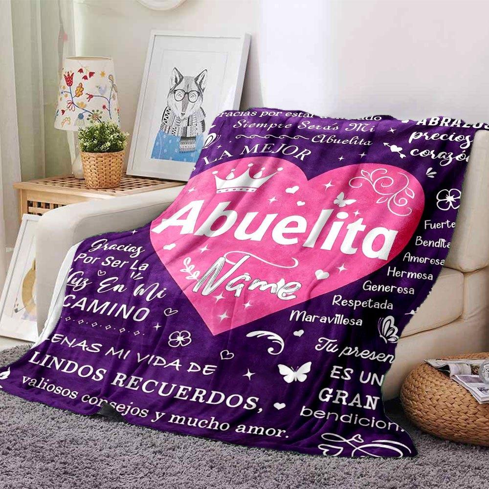 Abuelita Heart Home Customize Your Name Blankets Soft And Cozy Lightweight For All Seasons Perfect For Picnics Sofa Office Bed Living Room Ideal Gift