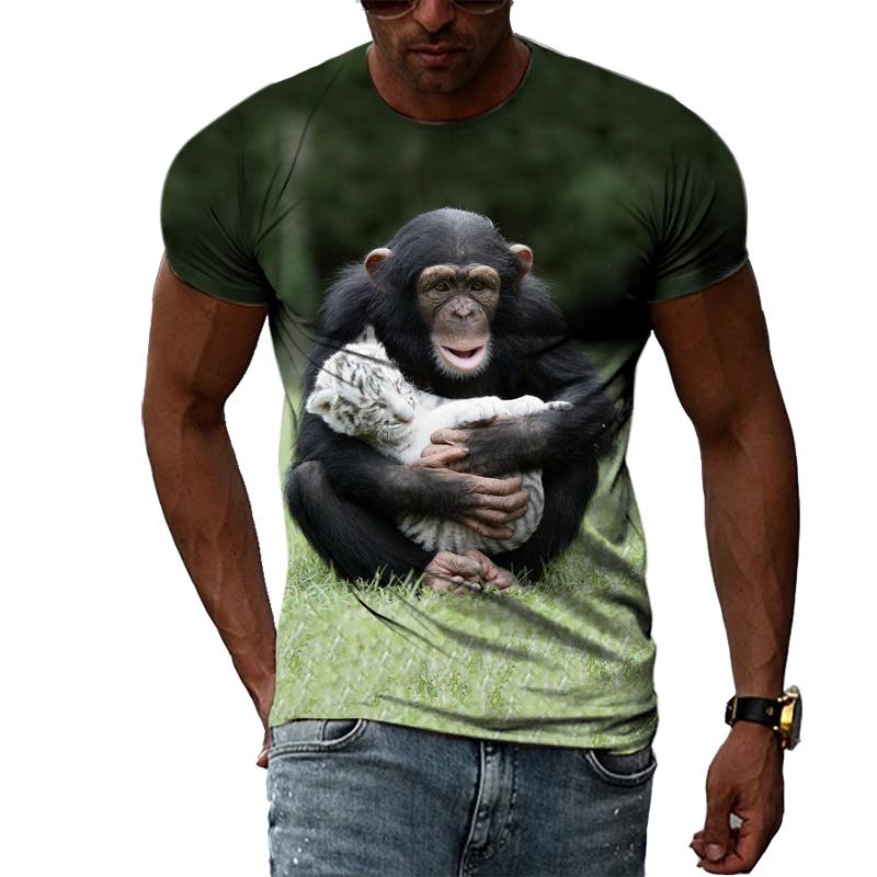 Sommer Mode Kreative Bild männer T-shirt Runde Kragen Kurzarm Tops Tiger Tier Berg König Fierce Big