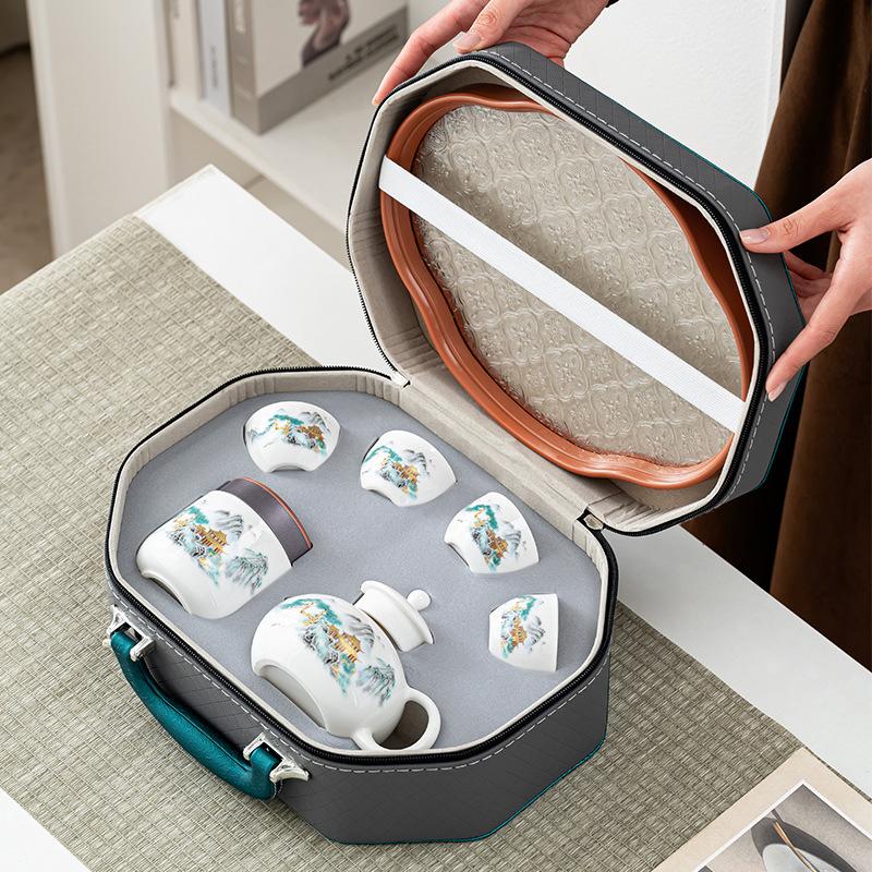 Business custom printing Corporate souvenir travel tea set Dehua suet jade rime pavilion teapot senior souvenir gift