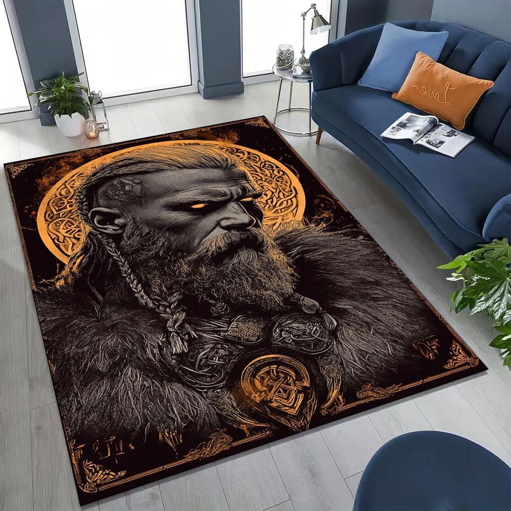 Nordic Viking Warrior Symbol Valhalla Valknut Rune Moto Rug for Bedroom Living Room Sofa Home Doormat Decor,Non-slip Floor Mat