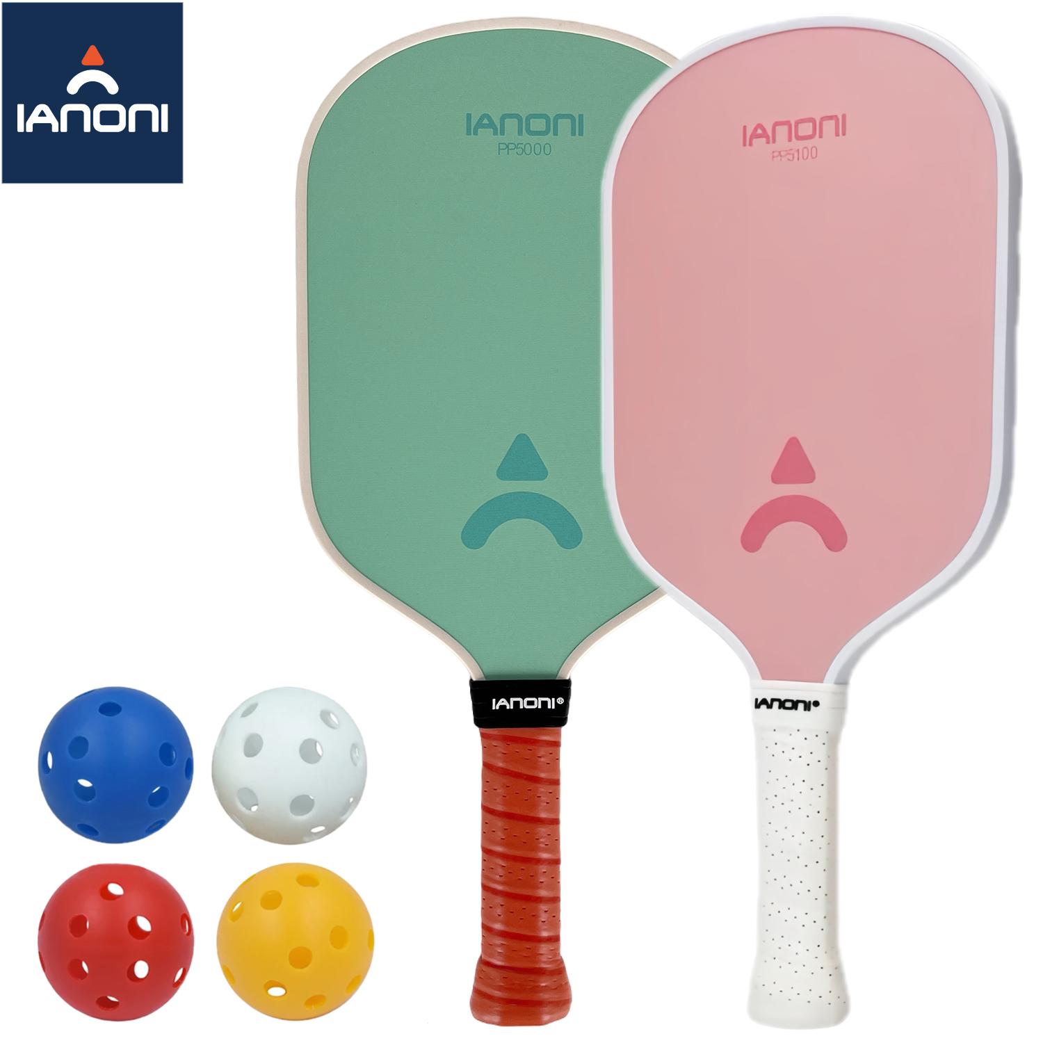IANONI PP5000+PP5100 Pickleball set board rackets, pickleball rackets, fiberglass carbon fiber, pickleball board rackets set розовый/зелёный