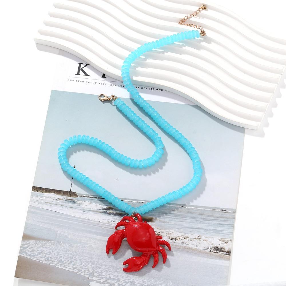 Handmade Crab Necklace Childishness Ocean Style Neck Chain Crab Beaded Pendant Necklace  Party