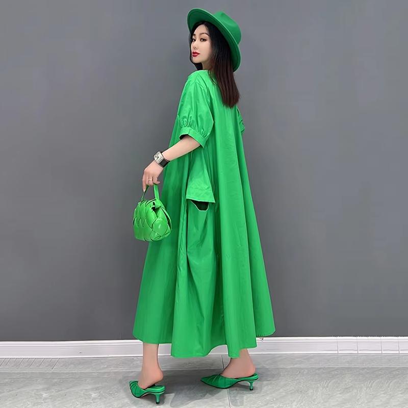 Xitao Casual V-neck Pocket Female Dress ZMY1079