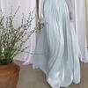 Women's Mock Neck Long Sleeve Maxi Dress Slim Fit High Waist Elegant Pleated Satin Formal Evening Midi Dress