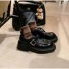 Sheepskin washed leather round head British one-pedal small leather shoes women's muffin single shoes platform lazy retro