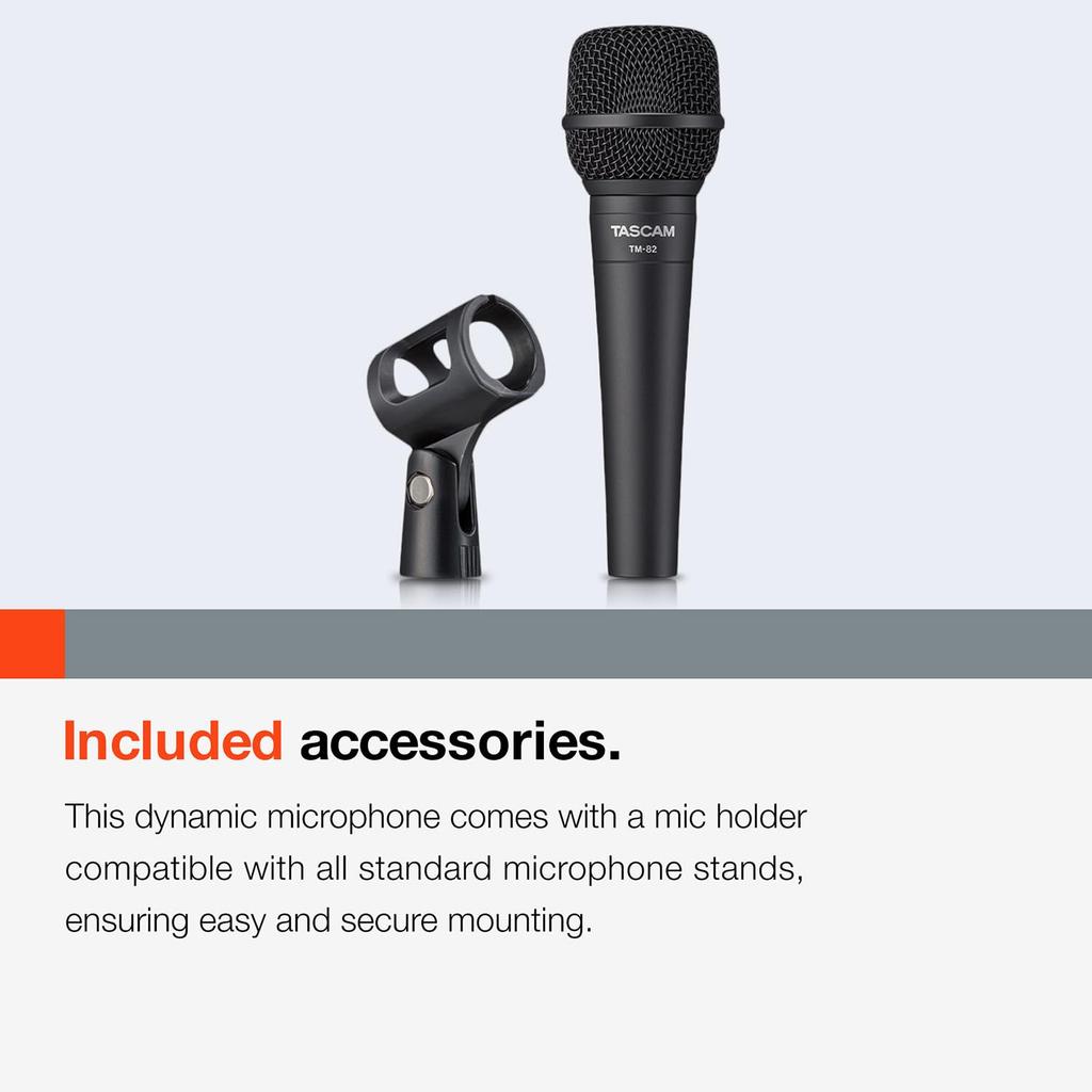 TASCAM Vocal Dynamic Microphone with Mic Holder for YouTube Live Simple PA Music and Karaoke TM-82 Vocals, Streaming, Recording, Events, Equipment,