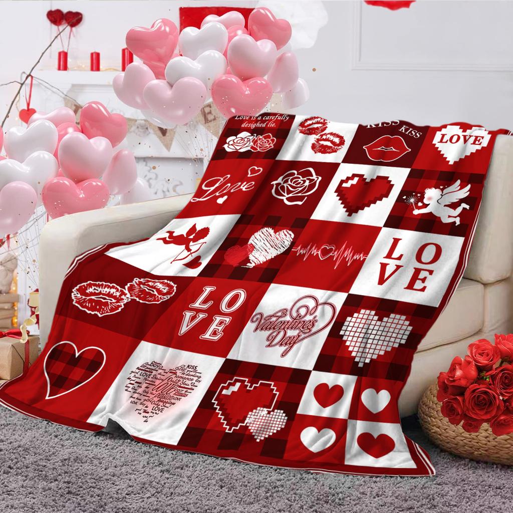 1pc Valentine's Day heart-shaped printed blanket, romantic Valentine's Day wedding anniversary gift blanket for wife and lover