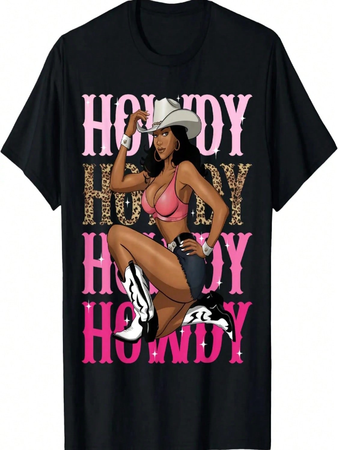 Howdy Black Cowgirl Western Rodeo Queen Texasl T-Shirt S разноцветный