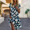 Women's Summer Casual Floral Print Stand Collar Dress