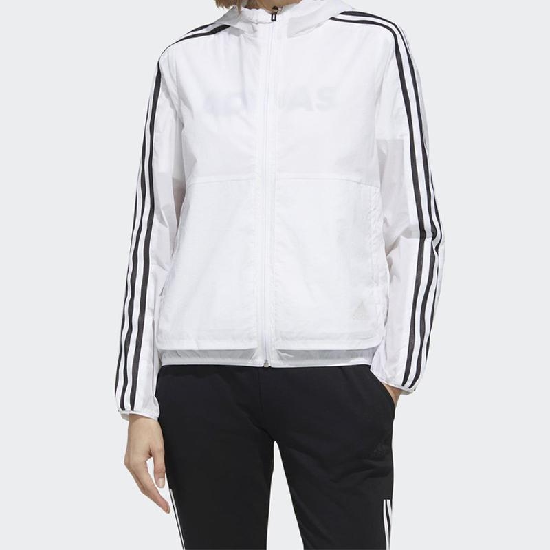 Adidas Three-Stripe Sports Hooded Jacket Women Outerwear White FM9257