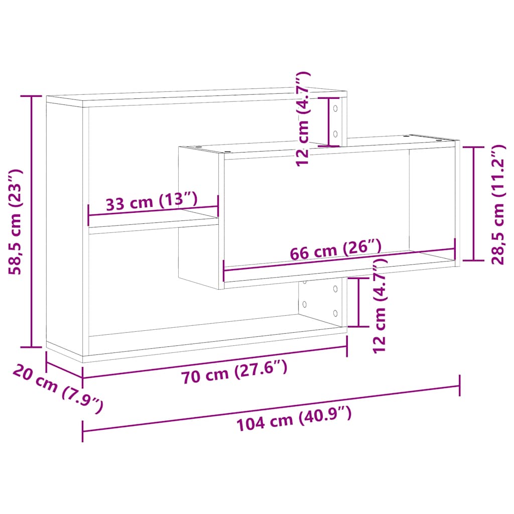 Wall Shelf Oak Black 104 x 20 x 58.5 cm Engineered Wood