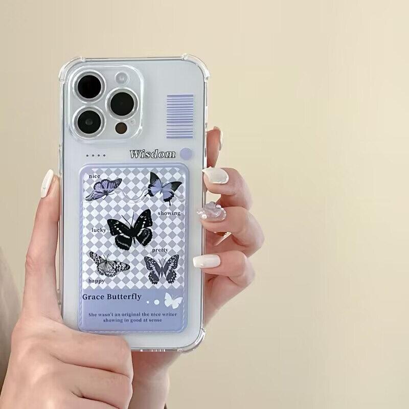 Butterfly Card Holder Pocket With Lanyard Case For Samsung Galaxy S25 Edge S23 S24 S25 Ultra S22 S21 Plus S20 FE Cover Cute Soft