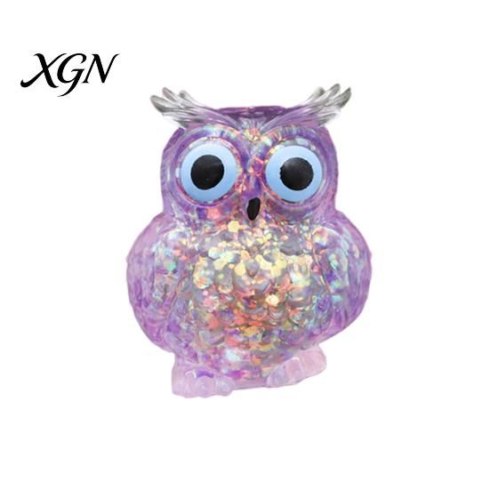 Slow Rebound Owl Toy Glitter Squeeze Stress Relief Clear Bird Sensory TPR Anxiety Relieving Ball Animal Shape Relaxation Tool