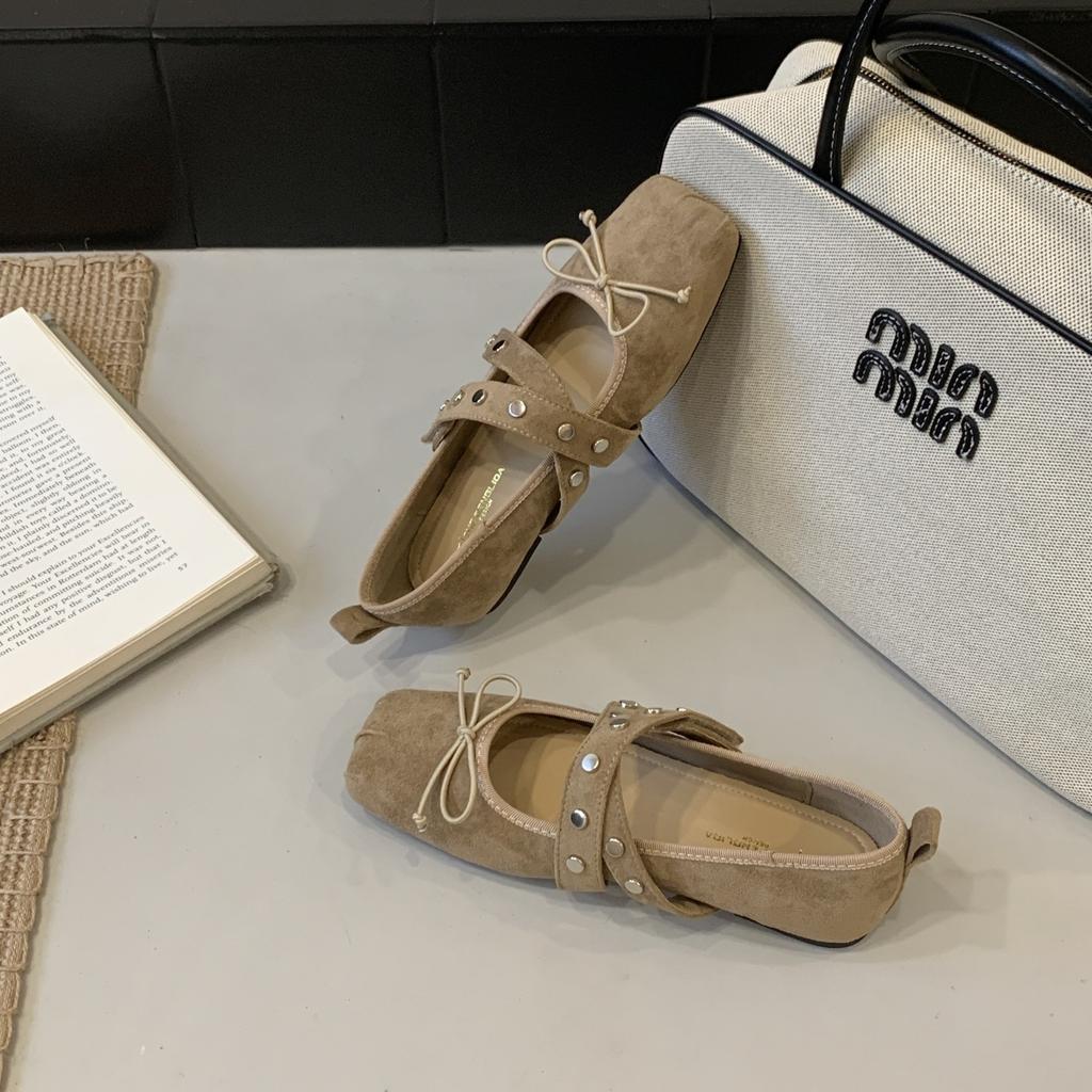 FengLiDa Retro Square Head with Single Shoes Women's 2025 Autumn Bow Light Mouth Commuting Ladyshoes Grandma Shoes