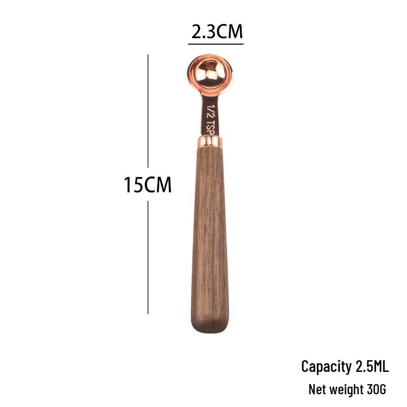 In-Stock Rose Gold & Walnut Wood Handle Measuring Spoons and Cups Set