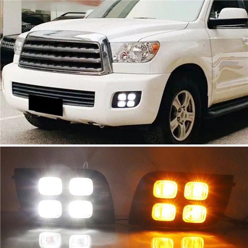 Yellow Turn Signal Light LED Daytime Running Light 2PCS Bumper DRL Fog Lamp For Toyota Sequoia 2007-2017