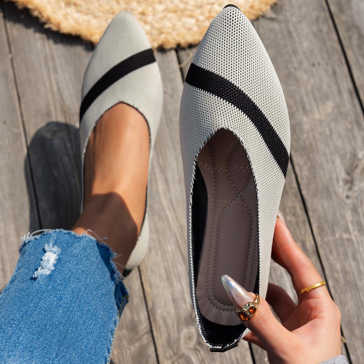 

Женские вязаные туфли большого размера 36-43 с плоской подошвой, с острым носком, дышащие, новые, с мягкой подошвой, с неглубоким горлом, плоские туфли для женщин 43 бежевый