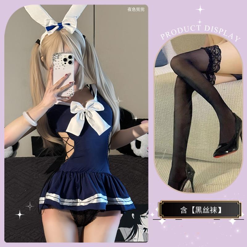 Women Bunny Role Play Sexy Open Crotch Tight Bodysuit Intimate Lingerie Set