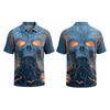 Men's Halloween Print Casual Short Sleeve Shirt Fashion Lapel Collar Relaxed Fit Lightweight Breathable Top for Everyday Wear