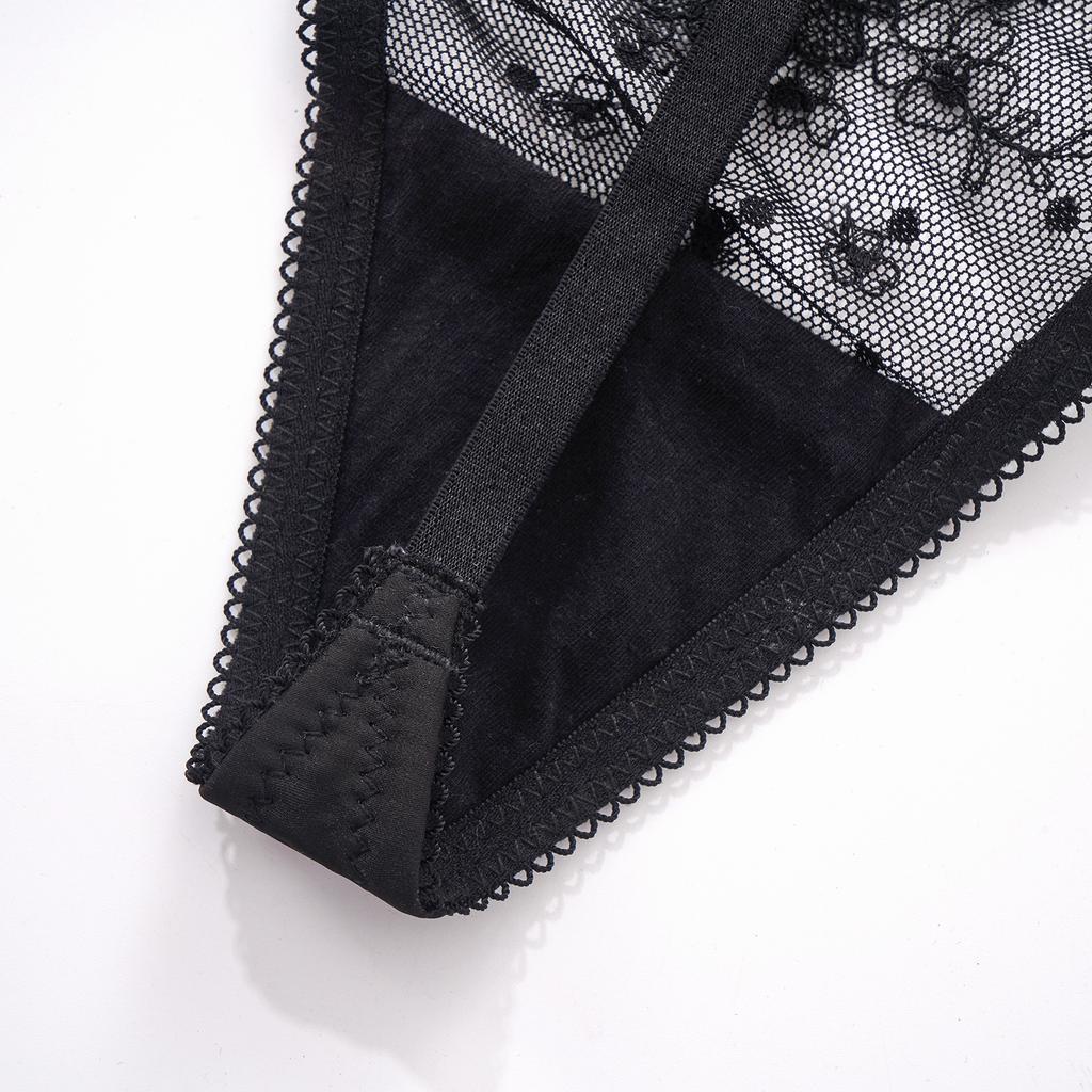 European and American Sexy Lingerie Embroidery Thin See-through Women's Sexy Bra Thong Panties