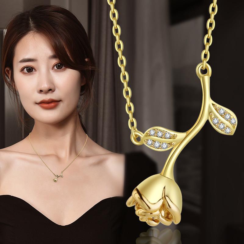 Elegant 2022 Titanium Steel Gold Rose Flower Necklace For Women Perfect Gift For Couples