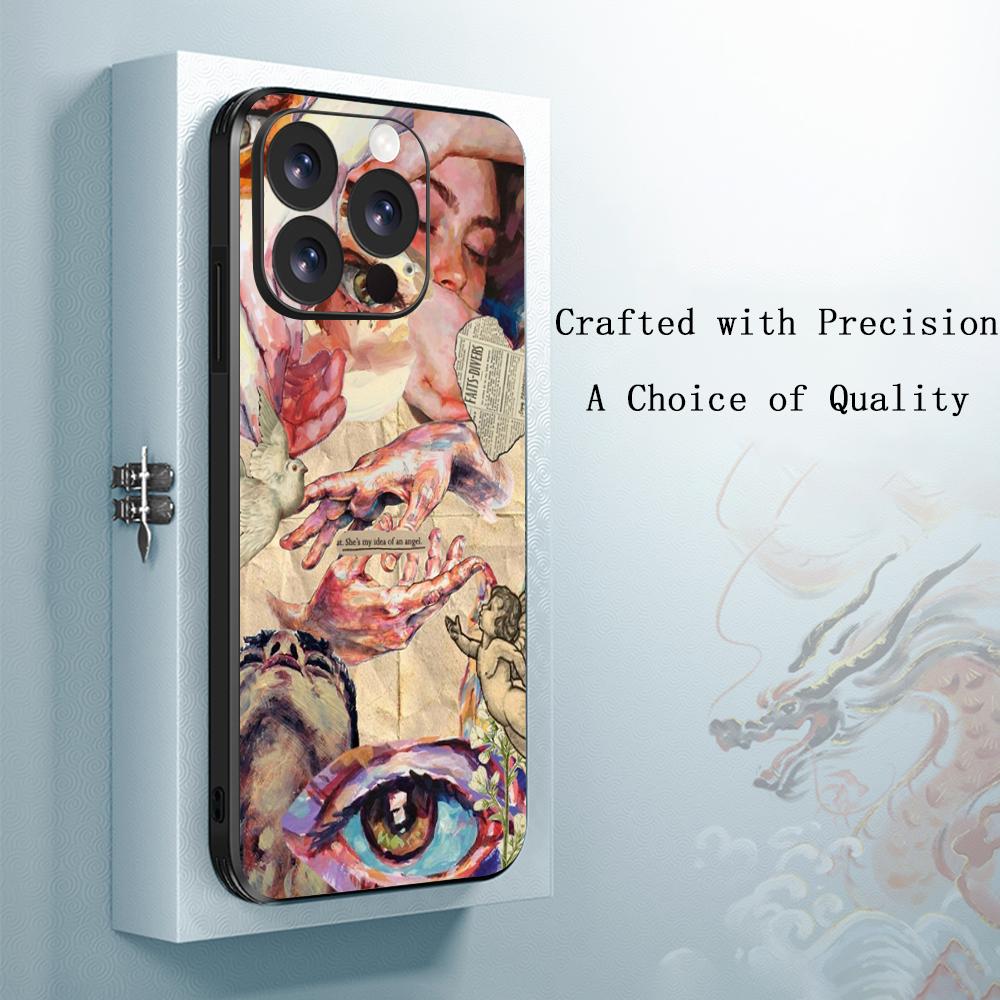 

American retro art painting pattern design Phone Case For iPhone 17 16 15 14 13 12 Plus Mini Pro Max Soft black Shockproof Cover iPhone 13 Pro