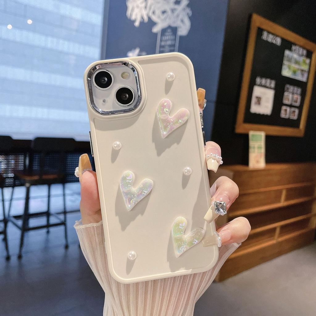 Metall-Fotorahmen Geeignet für Apple 16PROMAX Handyhülle IPhoneX Mädchen Perle Liebe Schutzhülle Anhänger