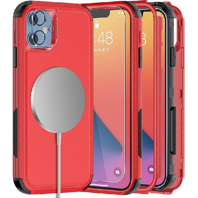 

Diverbox для чохла iPhone 11 [Протиударний] [Захищений від падінь] [Захисне скло для екрана], Чохол для телефону з посиленим захистом для Apple iPhone 11 Magnetic Red