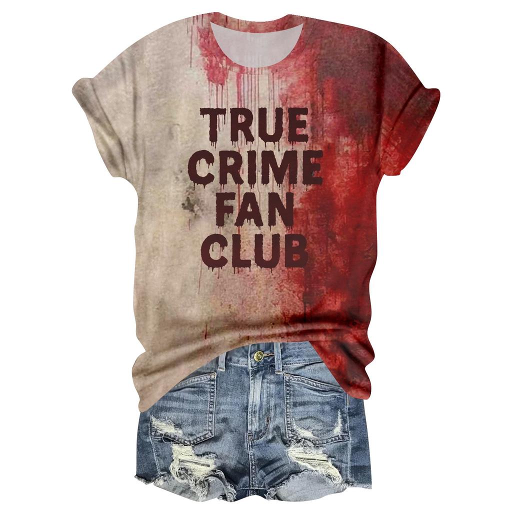 Women's Casual Round Neck Halloween Print Short Sleeve T-Shirt Top
