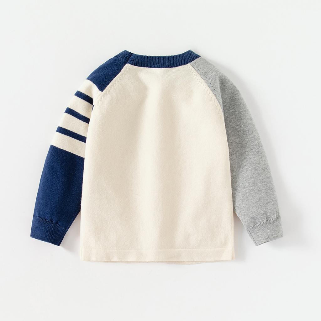 Boys Lightweight Knit Sweater Color Block Pullover Long Sleeve Spring Autumn Inner Layer Top for Toddler and Kids