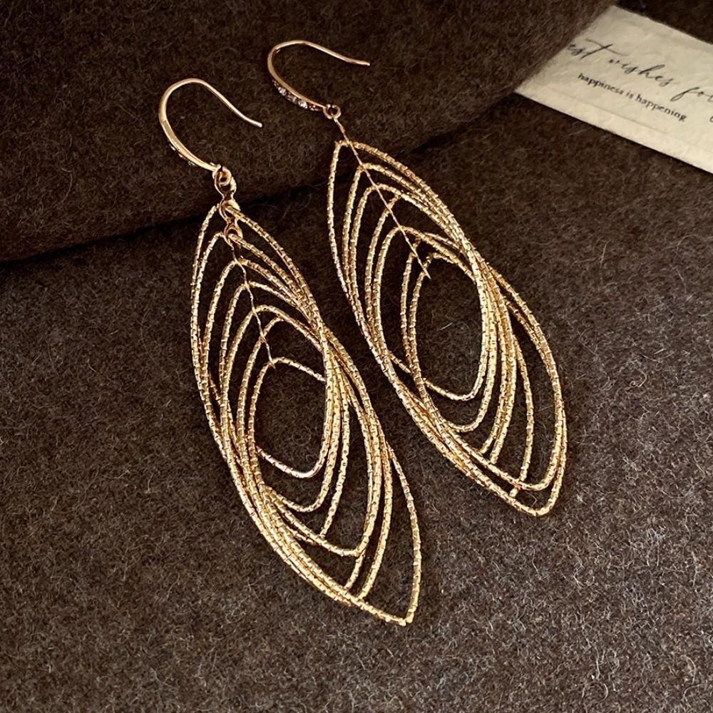 Exaggerated Long Tassel Dangle Earrings Oval Hollow Ear Hook Temperament Charm Ear Clip  Gift