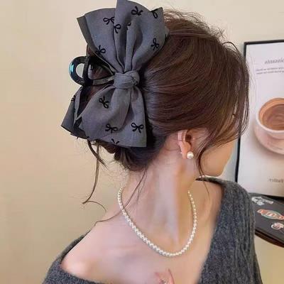 Grey Black Bow Hair Accessories Large Hair Clip Claw Clip Hair Accessary Hair Hooks Hair Bow Cute Things  Y2k Accessories