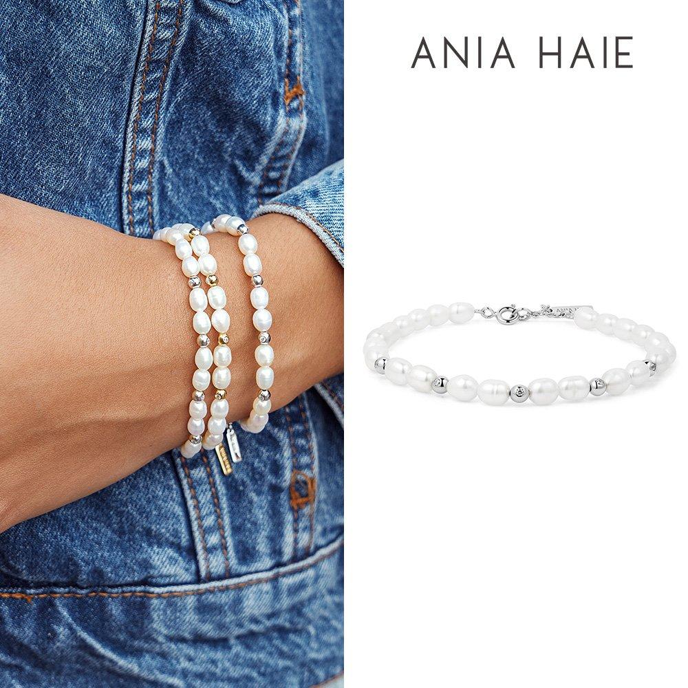 Natural Freshwater Pearl Cubic Zirconia Bezel Set 925 Silver Bracelet B058-05H