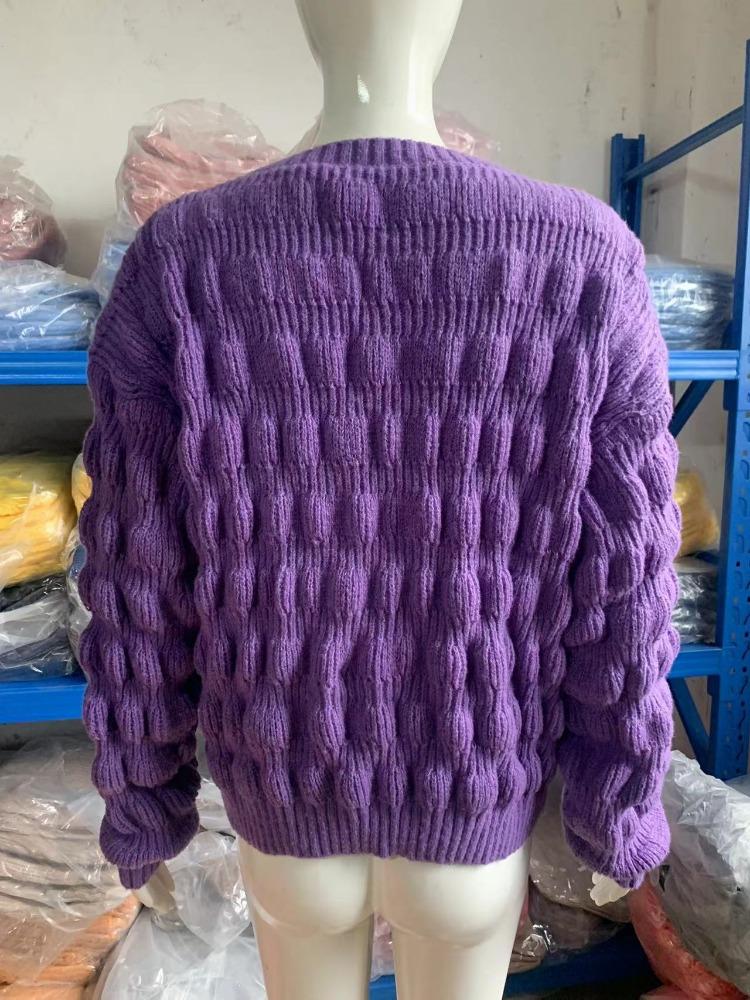 Damen Strickpullover mit strukturierter Karomusterung Lockere Passform Herbst Winter Lange Ärmel Eleganter Pendler-Stil Luxuriös Lässig Vielseitiges Oberteil