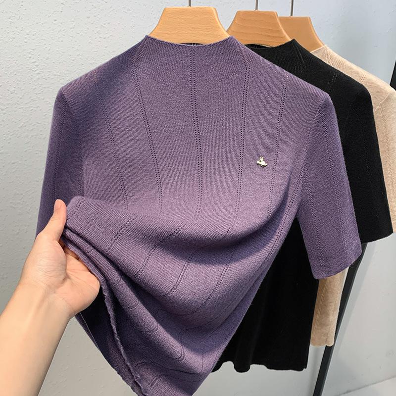 Bottom Button-down Women's Latest Women's Clothing Temperament Semi-turtleneck Pullover Elastic Inner Waist Top