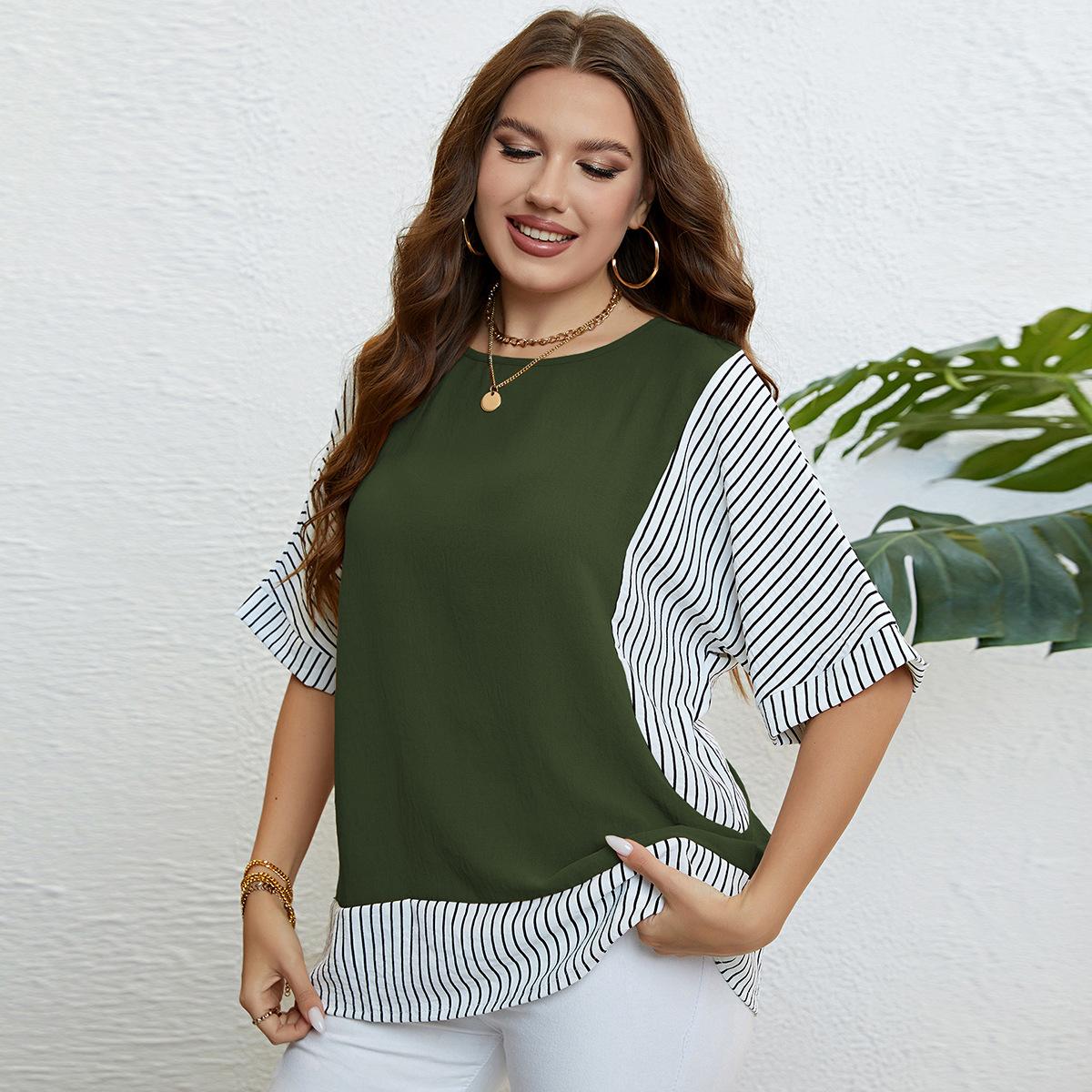 

Летняя женская футболка с круглым вырезом, состоящая из двух частей, топы с короткими рукавами больших размеров 3XL зелёный