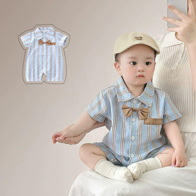 2025 College Style Retro Summer Romper - Short Sleeve Baby & Toddler Crawling Suit