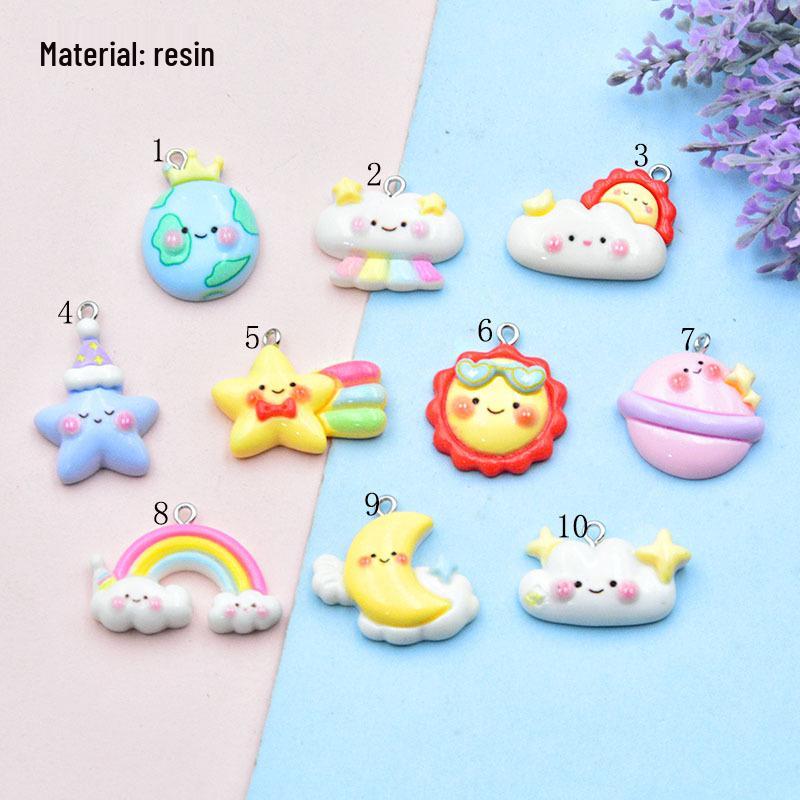 Cartoon Cloud & Rainbow Keychain Pendant - Cute Resin Glossy Jewelry Accessory