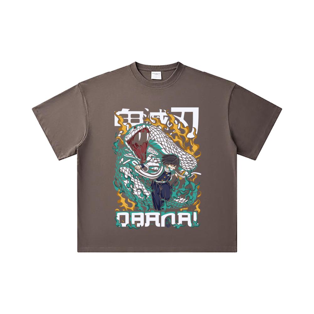 260 GSM Double Yarn 32 Count 100% Cotton Demon Slayer V103 Obanai Print Unisex Heavy Cotton T Shirt