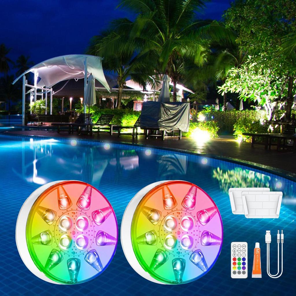 Pool Lights Pool Lights Underwater With Remote Control 2 Piece Rechargeable Bulb Lamp Spotlight 16 Colors Waterproof For Porch