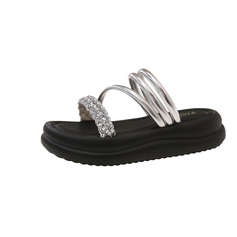 Fashion Platform Two-wear Sandals and Slippers for Women 2025 Summer New Wear Rhinestone with Skirt Flip-flops Casual Beach Sandals